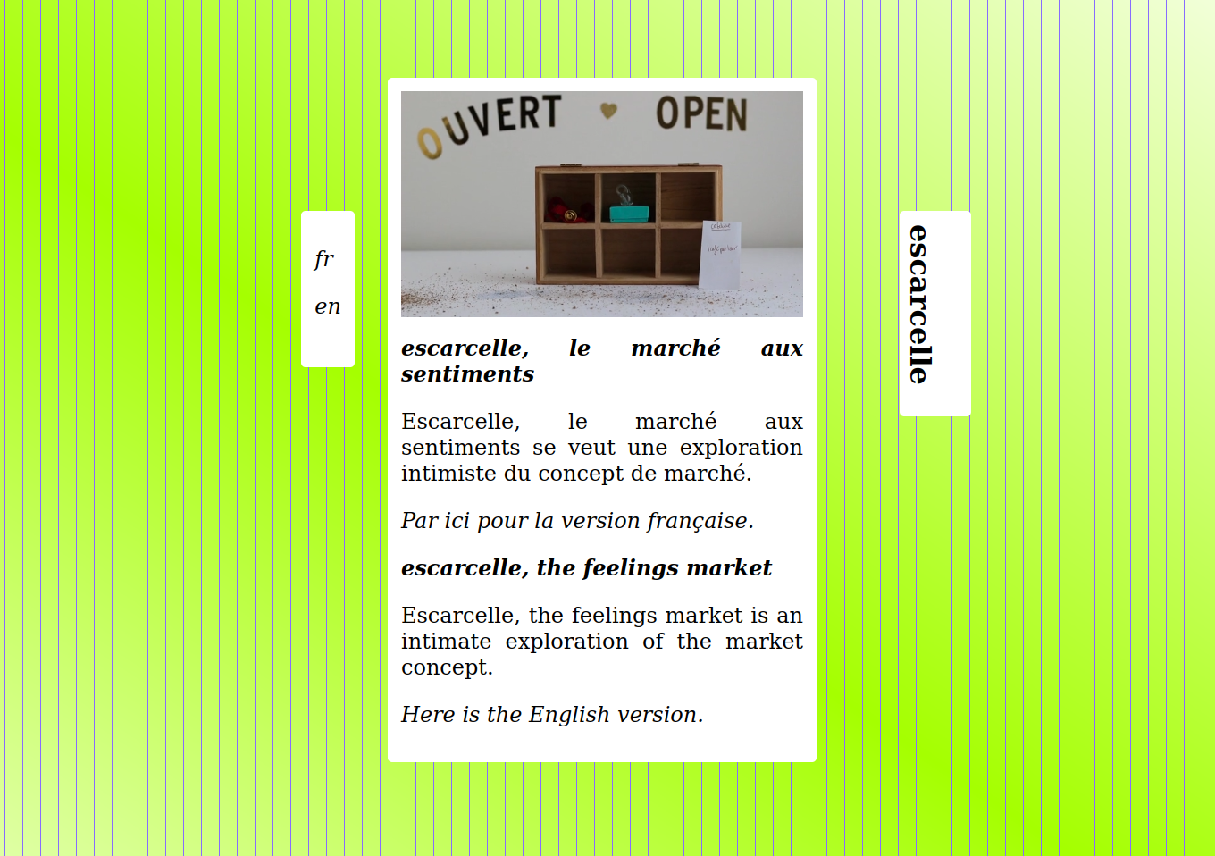 the landing page of escarcelle